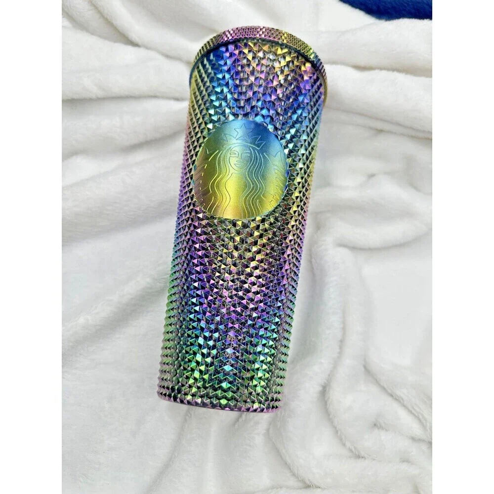 Starbucks Cold Cup Tumbler Lid Studded Iridescent Rainbow Oil Slick Venti 24oz